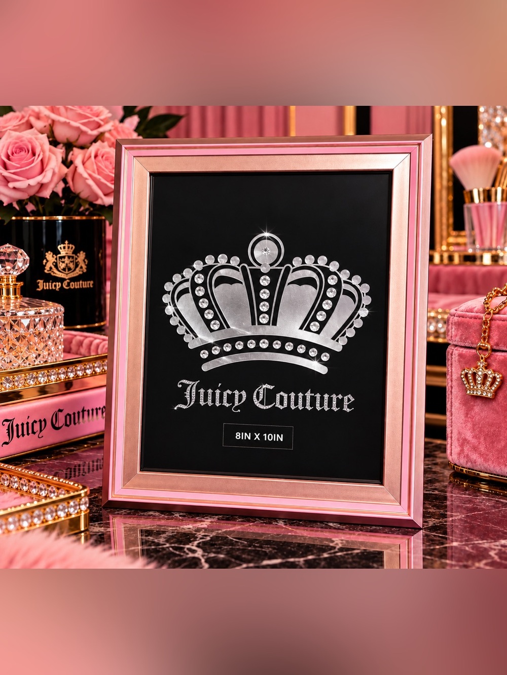 Juicy Couture 8x10 Rose Gold & Silver Picture Frame Silver Rhinestone Crown